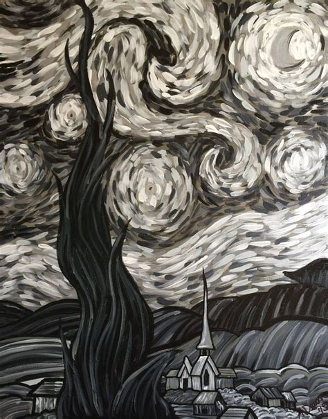 Starry Night In Black And White Adawn Art Modern Impressionism