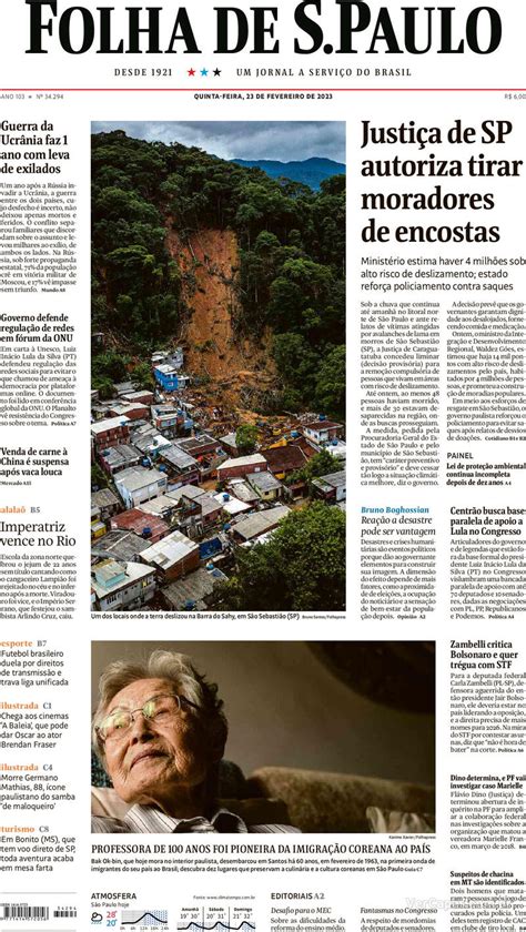 Capa Folha De Spaulo Quinta26 De Janeiro De 2023