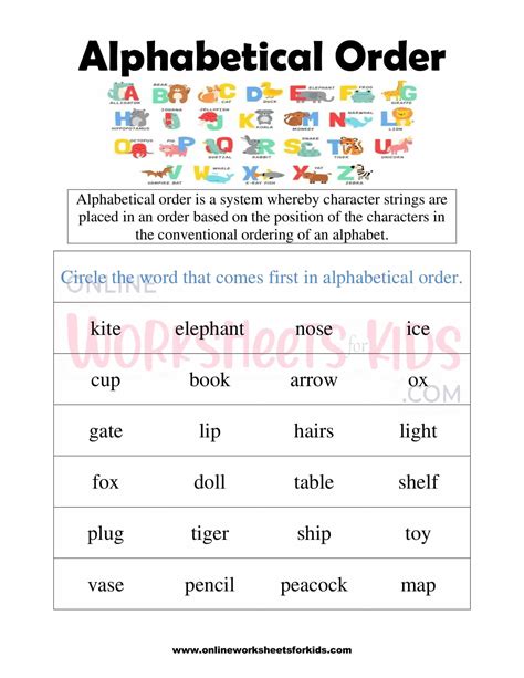 Alphabetical Order Worksheets For Grade 1 2