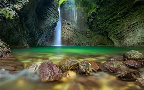 Wallpaper Waterfall Cave Earth Forest 4k Nature