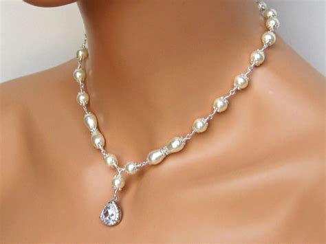 Crystal Drop Wedding Necklace Pearl Drop Bridal Necklace Etsy