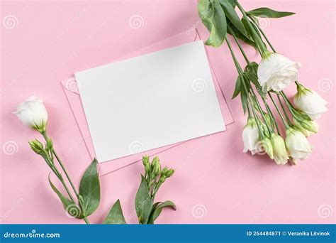 Invitation Or Greeting Card Mockup With Envelope And White Eustoma
