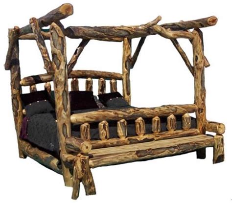 This beautiful log bed is one of the goodtimber's best sellers because of its extraordinary value. Log Canopy Bed woodlandcreekfurniture.com This is so ...
