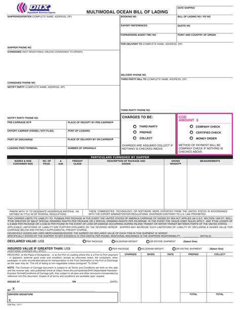 Bill Of Lading Form 19 Examples Format Pdf Examples