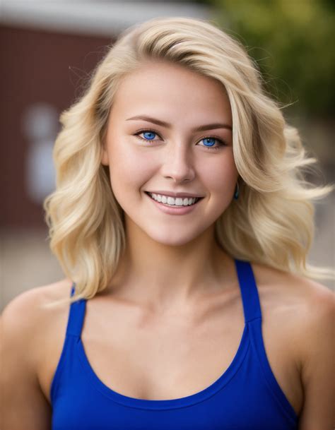 Lexica Headshot Of An 18 Year Old Blonde Cheer Leader With Blue Eyes Facing Forward And Smiling