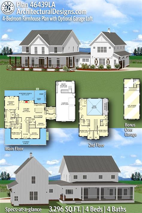 4 Bedroom Farmhouse Plan With Optional Garage Loft 46439la