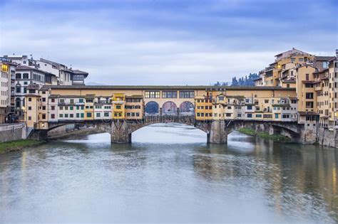 River Arno And Famous Bridge Ponte Vecchio Stock Image Image Of