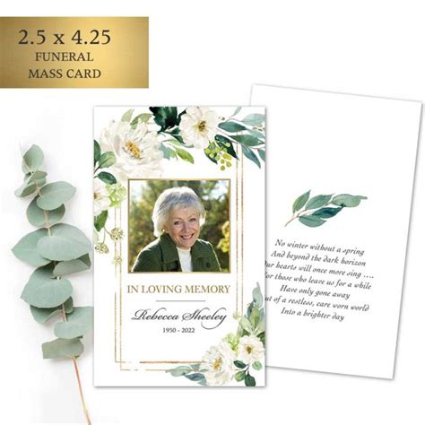 Printed Funeral Mass Cards Keepsake With Photo And Poem Memorial