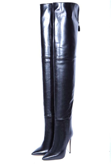 ALINA70 Black Beige Stiefel Overknees Overknee Boots