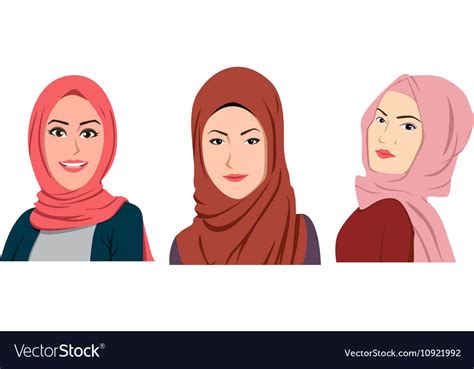 muslim girls avatars set asian traditional hijab vector image
