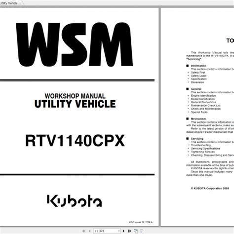 Kubota Utility Vehicle Rtv X1100c Workshop Manual En