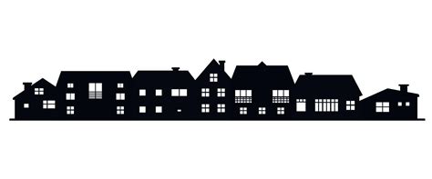 Country Skyline Silhouette On White Background Black Houses