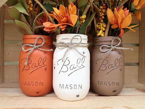 Pick 3 Hand Painted Mason Jars Autumn Home Decor Fall Etsy Pot Mason