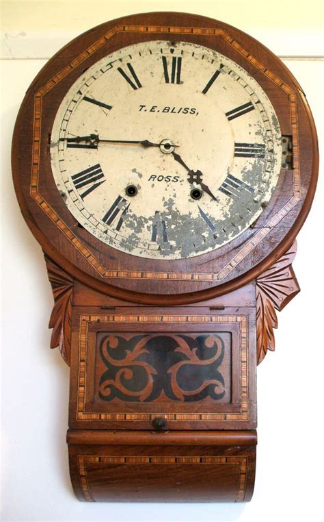 New Haven American Victorian Drop Dial Mahogany Inlaid Striking Wall Clock Gwo Clock Old
