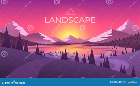 Landscape With Silhouettes Of Mountains And Mountain River Nature