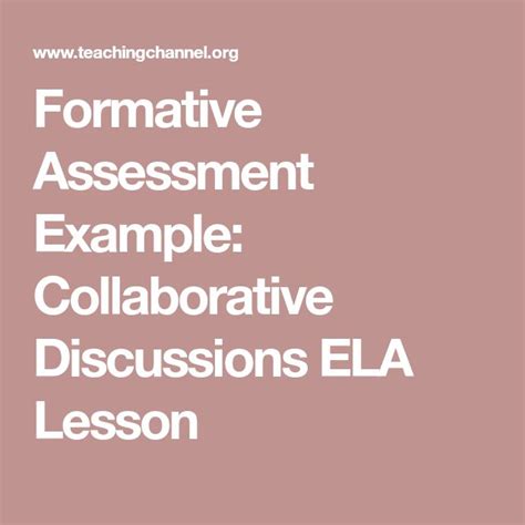 Formative Assessment Example Collaborative Discussions Ela Lesson