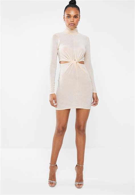 Cut Out Knot Waist High Neck Midi Dress Neutral Missguided Occasion