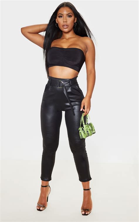 Black Wet Look D Ring Belted Skinny Trousers Prettylittlething