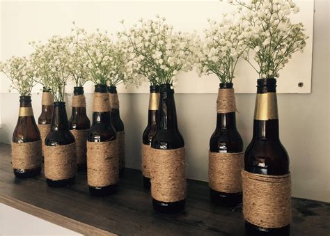 Assorted Rustic Beer Bottle Centerpieces Twine Home Decor Etsy