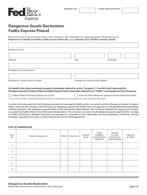 Pl Fedex Express Dangerous Goods Declaration Fill And Sign