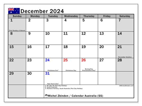 Calendar December 2024 Australia Ss Michel Zbinden Au