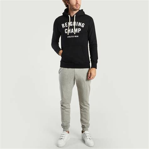 Reigning champ gym logo pullover hoodie in heather charcoal. Sale Gym Logo Hoodie Black Reigning Champ at -30% | L ...