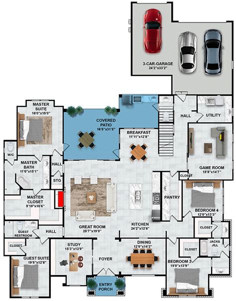 Plan 430065ly Exclusive Modern Ranch Plan With Game Room Luxury