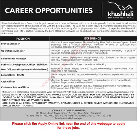 Valley national bank consumer loan servicing 1445 valley rd. Khushhali Bank Jobs July 2017 August Apply Online Cash ...
