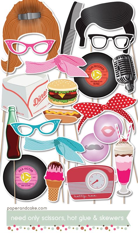 50s Printable Photo Booth Props Paper And Cake Paper And Cake
