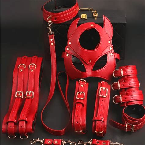 Bdsm Sex Set Adult Games Handcuffs Anklecuff Collar Sm Leather Knight Suit 7 Pcs Couples Bind