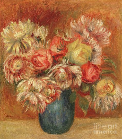 Chrysanthemums In A Green Vase Painting By Pierre Auguste Renoir Pixels