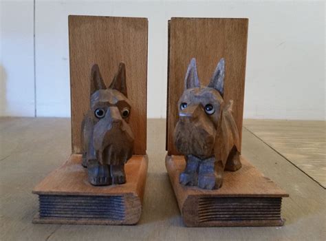 Vintage Handmade Carved Wood Scotty Dog Bookends To Hold Your Etsy