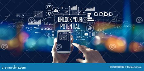 Unlock Your Potential Theme with Person Using a Smartphone at Night
