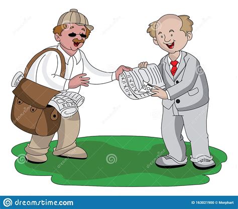 Paperboy Selling News Papers Hand Drawn Vector Illustration Realistic