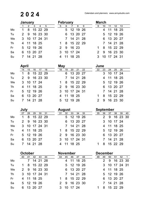 2024 Numbered Weeks Calendar Free Printable Pdf Calendar 2024 Printable