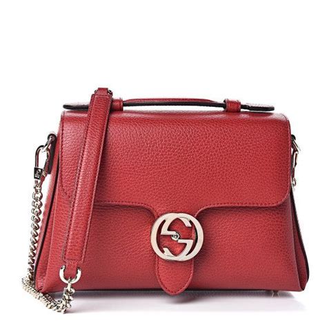 Gucci Dollar Calfskin Interlocking G Top Handle Shoulder Bag In Red