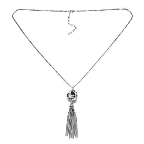 Onnea Long Silver Tone Lovely Knot With Tassel Necklace For Women In