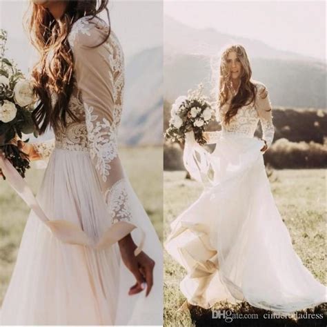 Discount 2018 Bohemian Country Wedding Dresses With Sheer