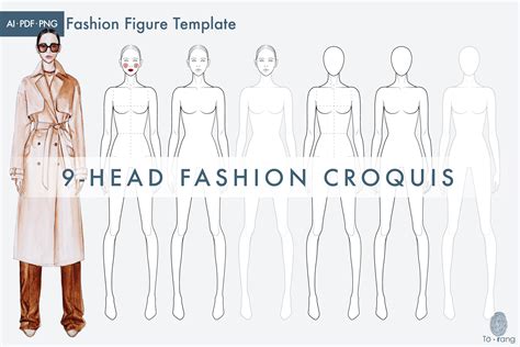 Female Fashion Figure Template 9 Heads Fashion Croquis Standing