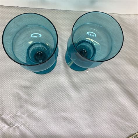 Pair Old Morgantown Duchess Mid Century Modern Teal Glass Candle Holders 6 12 Ebay