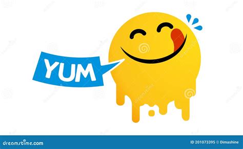 yummy face happy smile vector cartoon line emoticon with tongue lick mouth delicious tasty food