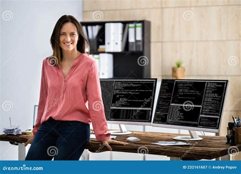 Programmer Woman Coding On Computer Stock Image Image Of Female