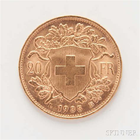 1935 Swiss 20 Franc Gold Coin 2982t 1446 Skinner Auctioneers