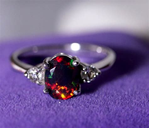 Black Opal Ring Opal Wedding Ring Bridal Rings Opal Engagement Ring