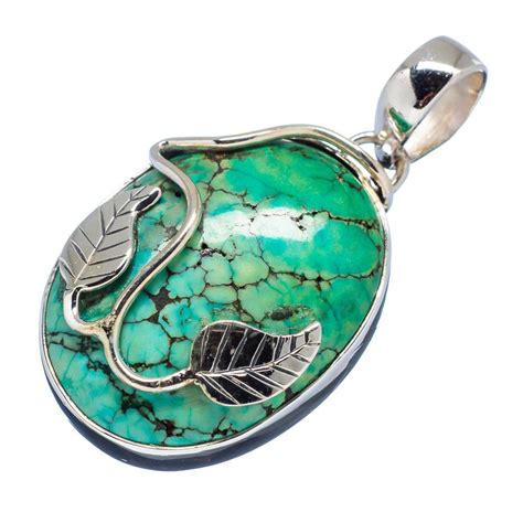 Tibetan Turquoise Leaf 925 Sterling Silver Pendant 1 1 2 Sterling