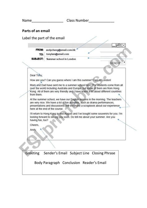 Parts Of An Email Guide Esl Worksheet By Ashleym21