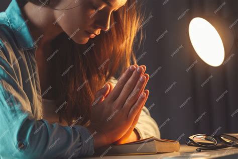 Premium Photo Religion Woman Praying With The Bible At Evening At