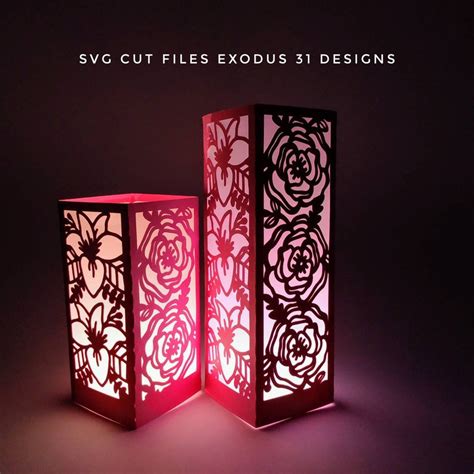 Set 2 SVG Files Lantern Template Cricut Flowers Roses Tulip - Etsy