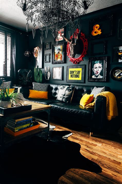 Dark Grey Living Room With Eclectic Artwork Funky Home Decor Dark