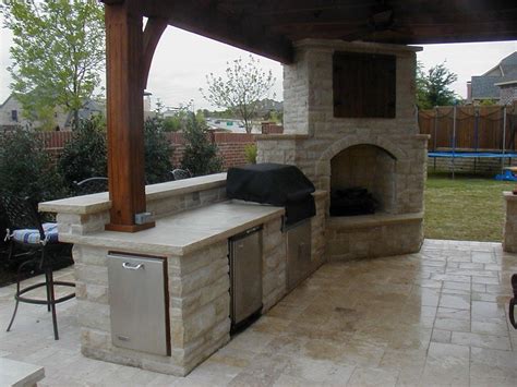 Back Porch With Corner Fireplace And Grill Outdoor Fireplace Designs